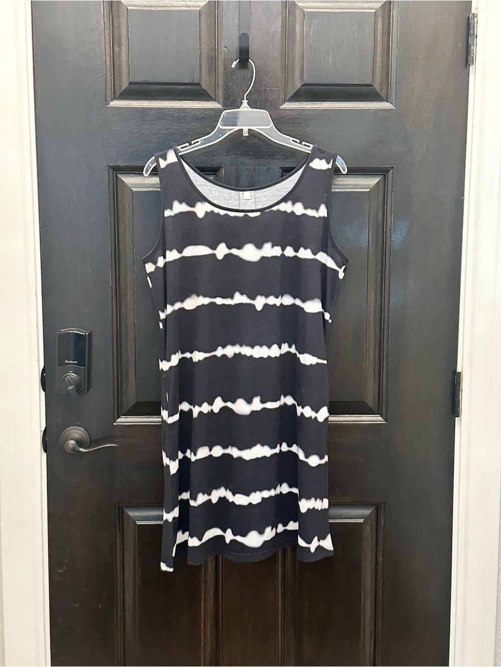 Sleeveless Black & White Tie-Dye Tank Dress L